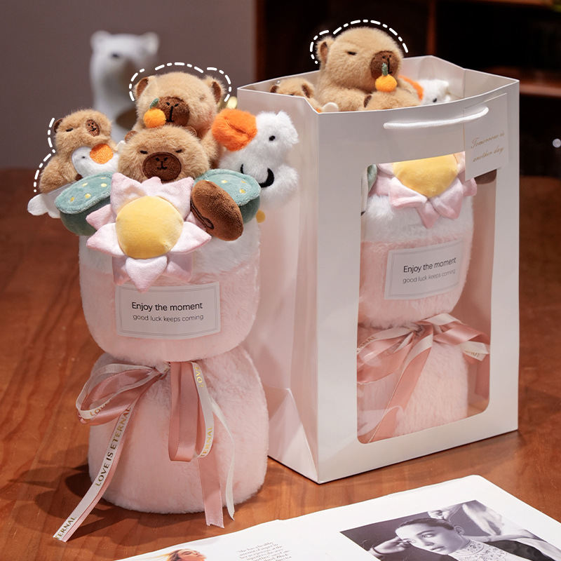 Wholesale plush toys Capybara Plush Bouquet Doll Soft Comforter Bear Stuffed Animal Surprise Valentine's Day Birthday Gift